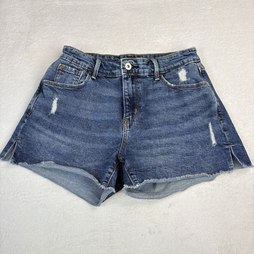 Denizen Levis Shorts Womens 26 Blue Denim High Rise Raw Hem Slit Leg Shortie